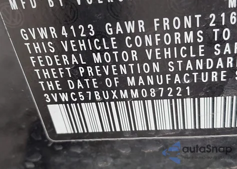 2021 Volkswagen Jetta 1.4T R-Line/1.4T S/1.4T Se z USA, uszkodzony, nr VIN 3VWC57BUXMM087221